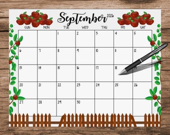 September 2026 Calendar: Garden Theme, Printable & Editable (Digital Download)