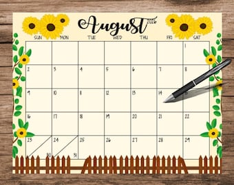 August 2026 Calendar: Garden Theme, Printable & Editable (Digital Download)