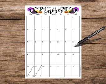 October 2026 Calendar: Halloween Theme Printable (Digital Download)