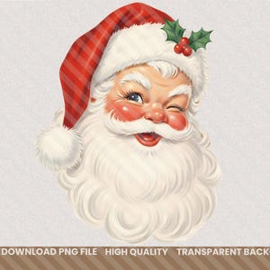 Vintage jaren 1950 kerstman gezicht png, retro kerst clipart, ouderwetse vakantie afdrukbare, nostalgische kerstsublimatie (digitale download) afbeelding 1