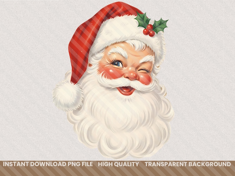 Vintage jaren 1950 kerstman gezicht png, retro kerst clipart, ouderwetse vakantie afdrukbare, nostalgische kerstsublimatie (digitale download) afbeelding 1
