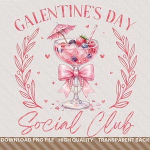Galentinedag, png PNGEgg | Cocktailstrik Cocktailontwerp | Galentines Social Club-sublimatie | Shirt print avondfeest meisjes | Trendy roze strik, png