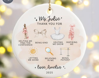 Dance Teacher Ornament, Custom Christmas Gift for Dance Teacher, Dance Coach Ornament, Dance Teacher Appreciation Gift, Dance Recital Gift