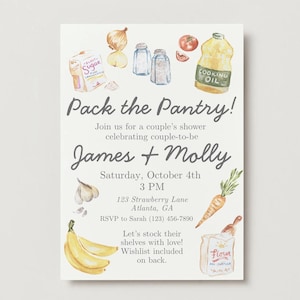 Pack the Pantry/Stock the Kitchen Couple’s Shower Invitation – Editable Kitchen-Themed Couple Shower Template | Watercolor Pantry Printable