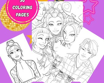 Kpop Demon Hunters kleurplaten, activiteit verjaardagsfeestje (afdrukbare pdf)