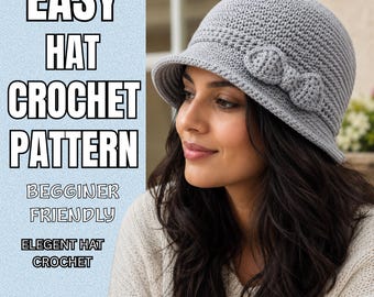 Crochet Cloche Hat Pattern PDF, Vintage Hat Crochet Pattern, Women's Crochet Hat, DIY Brim Hat Pattern, Crochet Gift, (Instant Download)