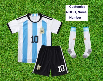 Argentina soccer kids Messi Home uniforms,Argentina 2022 Messi Home Kids Soccer Uniform Jersey Shorts Socks for Boys Girls Youth Sizes