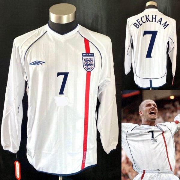 Famous England  world cup home jersey |01-02 England shirt V Greece|Beckham V Greece England shirt | retro England long sleeve soccer jersey