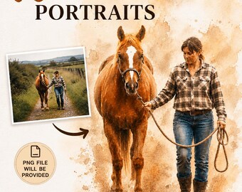Custom Horse Portrait, Watercolor Art, Personalized Pet Gift (Digital Download)