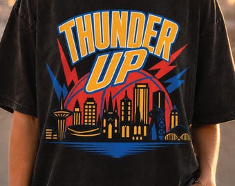 Midwest Basketball City Skyline Design, Sunset Orange and Navy Blue Lightning Bolt Graphics, Hoop Fan Streetwear Vector PNG SVG