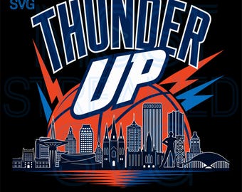 Midwest City Skyline SVG - Blue Orange Lightning Basketball Silhouette PNG - Sports Fan Sublimation Design - Team Pride Digital Download