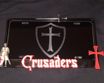 Handmade Crusaders License Plate Frame Mens Crusader Knight Knights Templar Cross T Badge