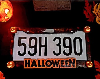 Handmade Halloween Jack O'Lantern Glow in the Dark License Plate Frame Halloween Horror Michael Myers