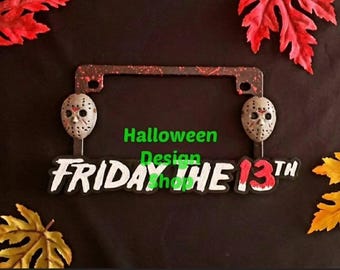 Handmade Friday the 13th (MOTORCYCLE ONLY) License Plate Frame Halloween Decor Horror Collection