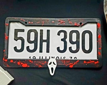 Handmade Ghost Mask License Plate Frame Halloween Horror
