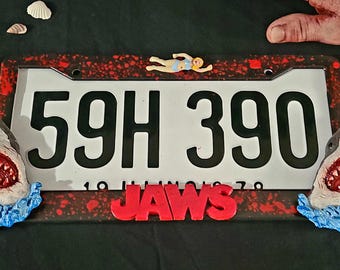 Handmade JAWS License Plate Frame Halloween Horror