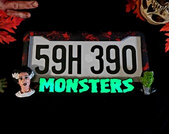 Handmade Universal Monsters Bride of Frankenstein Glow in the Dark License Plate Frame Halloween Horror