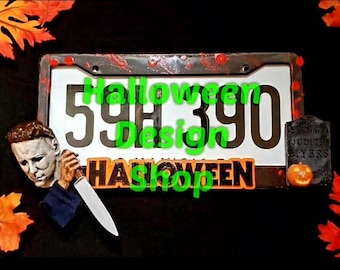 Handmade Halloween Michael Myers Glow in the Dark License Plate Frame Halloween Horror