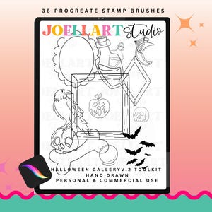 Halloween Gallery V2 Toolkit | 36 Procreate stämpelpenslar | SVG Creator och digitalt klistermärkespaket för planerare, iPad-ritstämplar