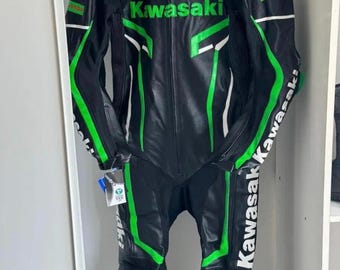 Macacão de couro bovino original para motocicleta Kawasaki Ninja Monster, novo macacão de corrida para motociclistas Kawasaki.