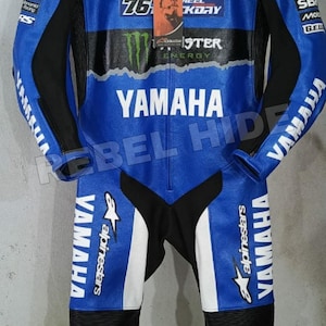 Yamaha Motorbike Original Cowhide Leather Suit, Yamaha Blue Biker&#39;s Racing Riding Motorcycle Suits - 1PC Suit