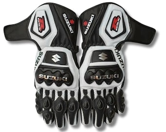 SUZUKI MotoGP Motorcycle Gloves - Motorbike Cowhide Leather Biker Racing Gloves