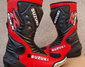 Skórzane buty wyścigowe Suzuki GSXR – skóra bydlęca i certyfikowane ochraniacze – bezpłatna wysyłka