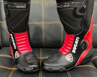 Ducati Premium Quality Handmade Motorbike Boots|Custom Made Motorbike Racing Riding Leather Boot