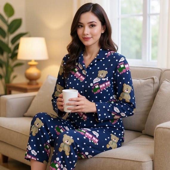 Rumi K-pop Pajama Set: Teddy Bear Train Print Nightwear - Etsy Canada