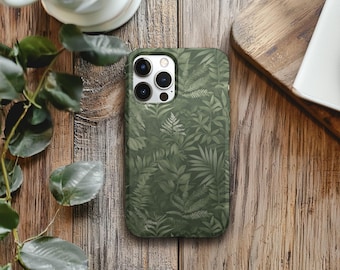Botanical Ferns Tough iPhone Case, Plant Lover Gift, Plant Lady, Seamless Pattern, Protective Cover, Nature Lover Accessory, iPhone 16 15 14