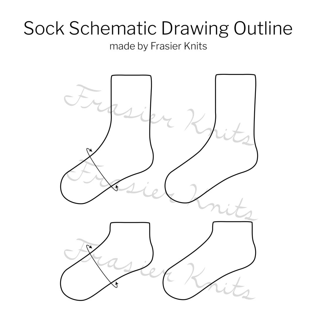 Basic Schematic Drawing Outline of Sock for Knitting and Crochet ...