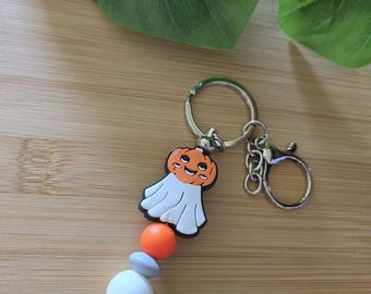 Niedlicher Halloween-Geister-Schlüsselanhänger | Kürbis-Geist-Schlüsselanhänger mit Perlen und Reißverschlussanhänger