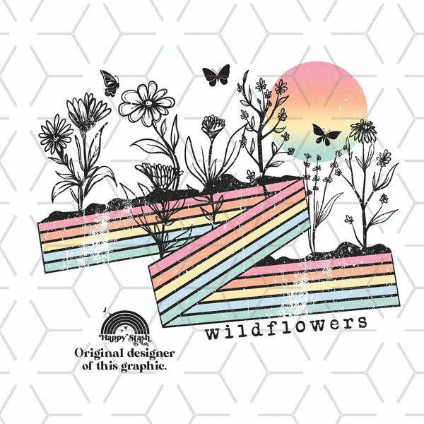 Retro Sublimations, Designs Downloads, Vintage Sublimations, Png, Clipart, Shirt Design, Sublimation Downloads, retro stripe, wildflowers