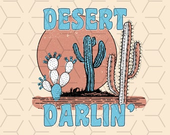 Desert Darlin' PNG : Cactus rétro en sublimation (téléchargement numérique)