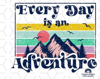 Retro Mountain Adventure PNG: Sublimation Design Download