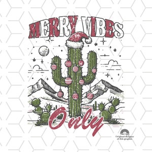 Christmas Cactus Sublimation Design: Merry Vibes PNG (Digital Download)