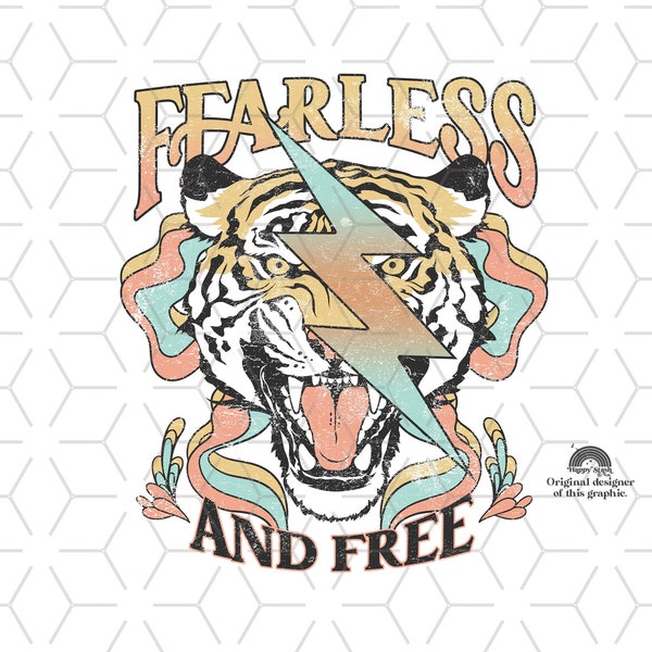 Retro Sublimations, Designs Downloads, Sublimations, Groovy, Vintage Shirt Design, Transfer Downloads, Tiger, Thunder, Fearless and Free