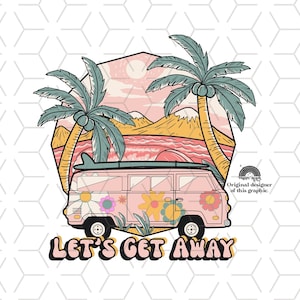 Retro Beach Van Sublimation Design: Palm Trees PNG (Digital Download)