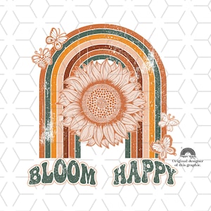 Arcoíris de flores retro PNG: Diseño de sublimación Bloom Happy (Descarga digital)