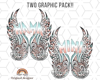 Retro Mama & Mini Wings PNG: Sublimation Designs (Digital Download)