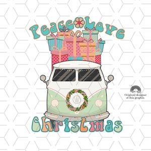 Hippie Christmas PNG: Peace Love VW Van Sublimation (Digital Download)