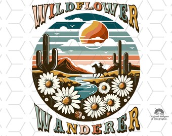 Wildflower Wanderer PNG: Retro Sublimation Design (Digital Download)