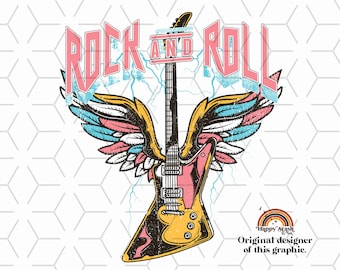 Rock and Roll Gitarre Flügel PNG: Vintage Sublimationsdesign (Digitaler Download)