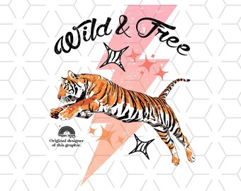 Retro Tiger Jump PNG: Wild & Free Sublimation Design (Digital Download)