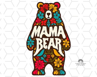 Disegno floreale a sublimazione Mama Bear: Festa della mamma PNG (download digitale)