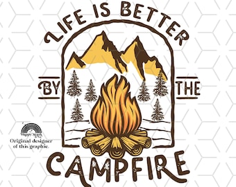 Life is Better By The Campfire PNG: Retro Berglandschaft (Digitaler Download)