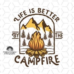 Life Is Better By The Campfire PNG: Retro Mountain Design (Digital Download)