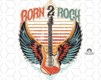 Retro Rock and Roll Guitar Wings PNG - Sublimation Design (Digital Download)