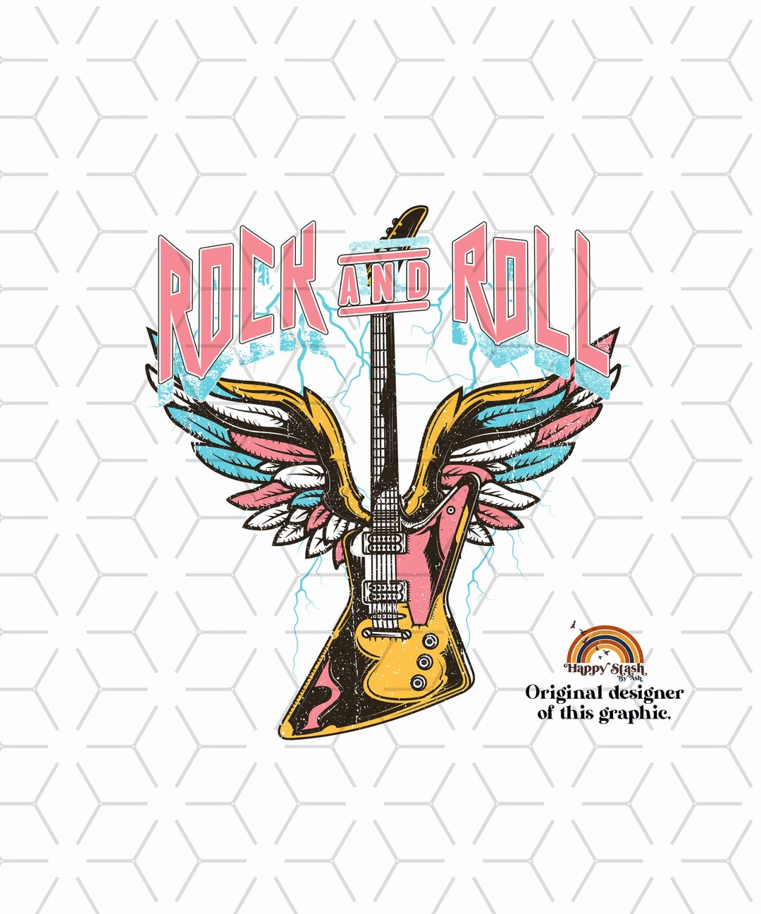 Rock and Roll Guitar Wings PNG: Vintage Sublimation Design (digital ...