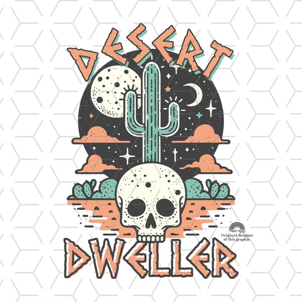 Retro Sublimations, Designs Downloads, Png, Shirt Design Sublimation Downloads, star, Clipart, moon, skull, cactus, pastel, Desert Dweller